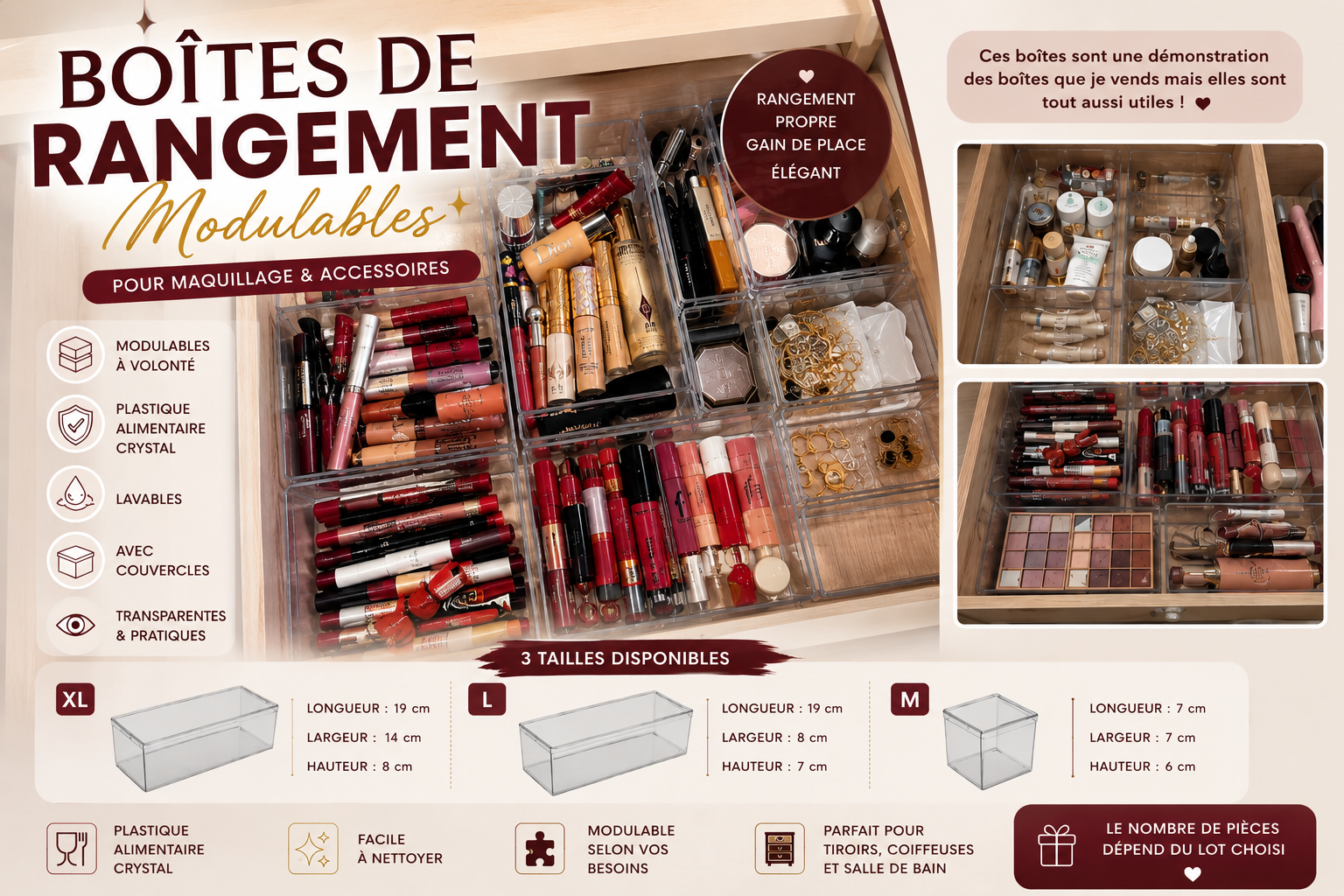 Démonstration des boîtes Nidly — tailles et utilisation