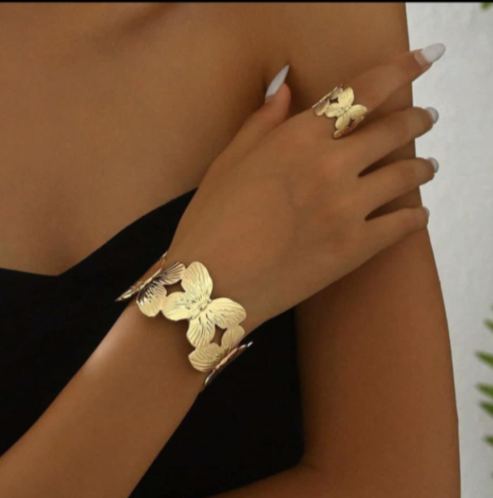 Lot bracelet et bague papillon